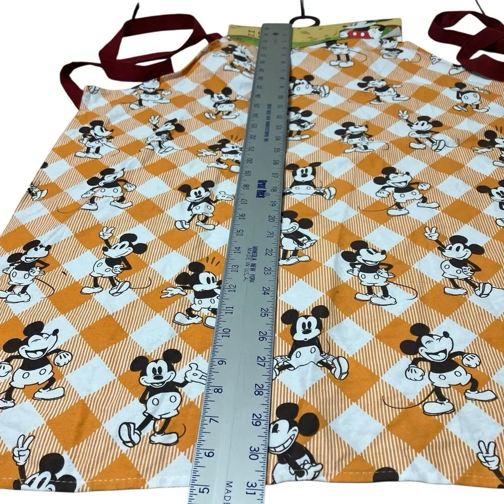 Disney Thanksgiving Apron‎ Orange Fall Mickey Mouse Plaid Holiday Kitchen